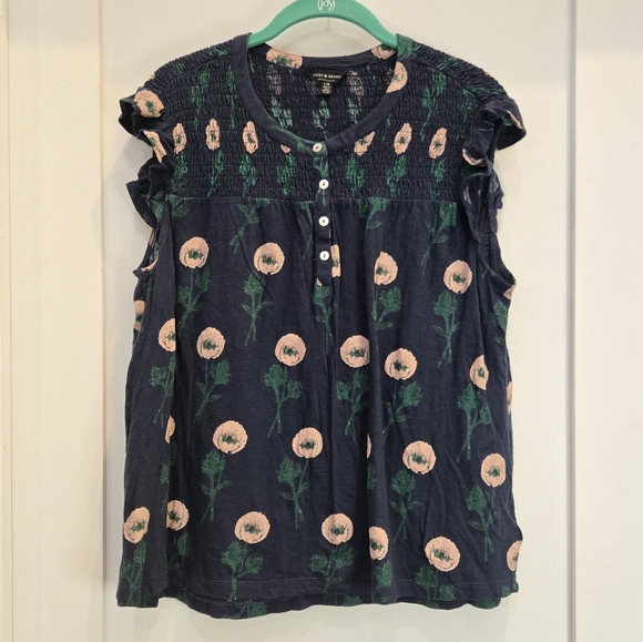 Lucky Brand Tops - Lucky Brand Floral Blouse Navy and Pink
